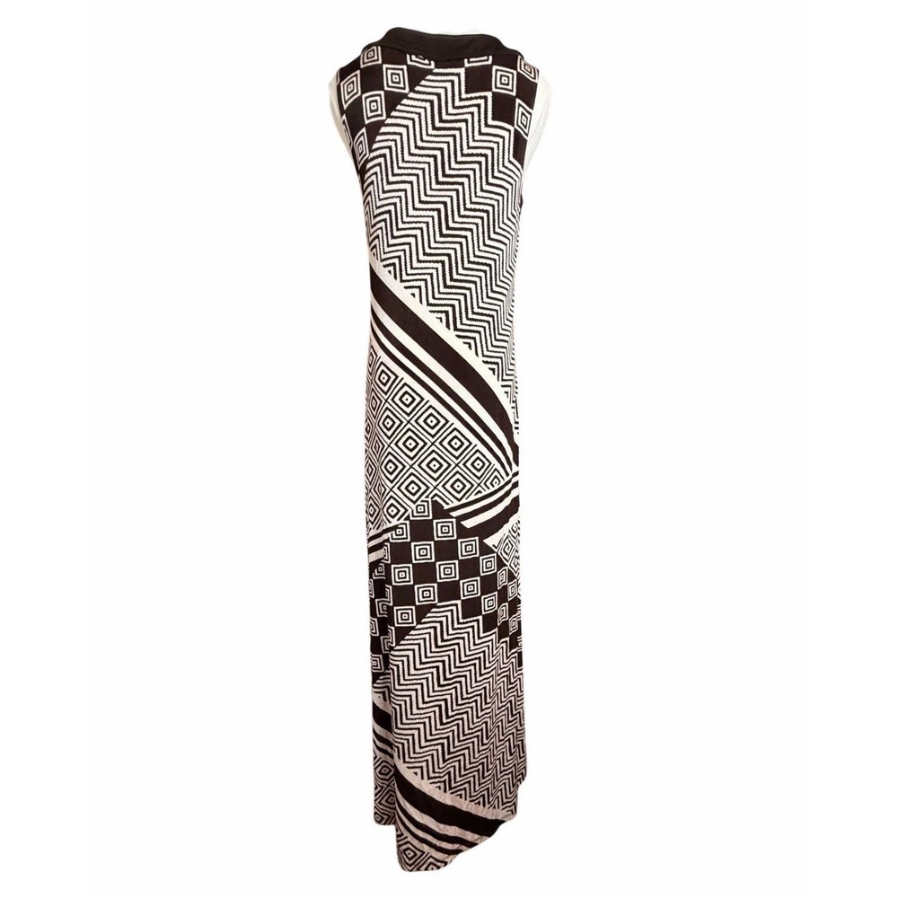 Chicos Travelers Maxi Dress 0 Brown Cream Geometric Sleeveless USA Resortwear - Picture 4 of 13